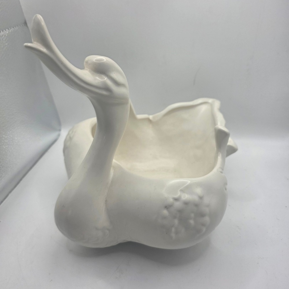 Vintage Haeger USA White Ceramic Swan Planter Bowl Large MCM Art Pottery